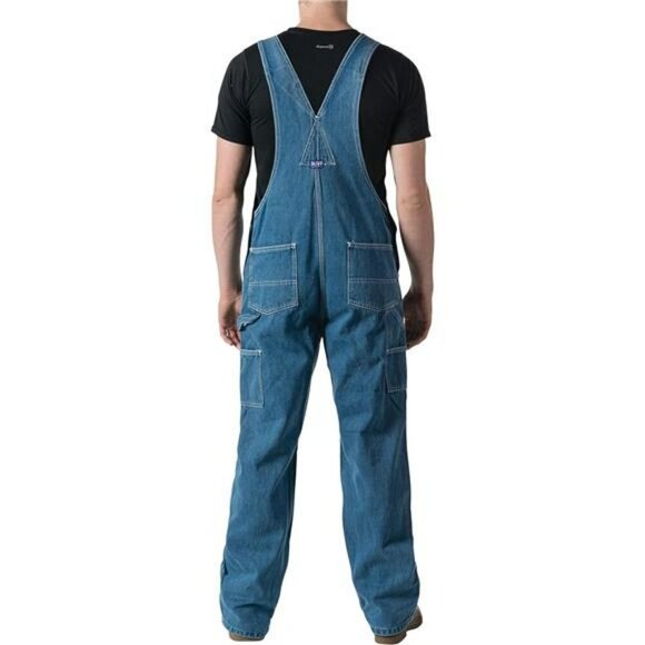 Mens Denim Bib Overalls Stonewashed Adjustable Workwear Utility Pockets Durable - Picture 2 of 5